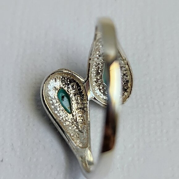 1990's Signed 925 Silver Classic Turquoise & Marcasite Ring Size 7 - Picture 5 of 12